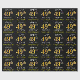 Zwart, Faux Gold "HAPPY 49th BIRTHDAY" Cadeaupapier