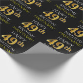 Zwart, Faux Gold "HAPPY 49th BIRTHDAY" Cadeaupapier (Hoek)