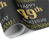 Zwart, Faux Gold "HAPPY 49th BIRTHDAY" Cadeaupapier (Rol Hoek)