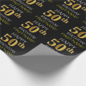 Zwart, Faux Gold "HAPPY 50th BIRTHDAY" Cadeaupapier (Hoek)