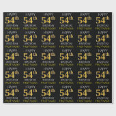 Zwart, Faux Gold "HAPPY 54th BIRTHDAY" Cadeaupapier (Vlak)