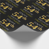 Zwart, Faux Gold "HAPPY 54th BIRTHDAY" Cadeaupapier (Hoek)