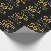 Zwart, Faux Gold "HAPPY 56th BIRTHDAY" Cadeaupapier (Hoek)