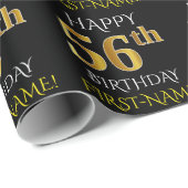 Zwart, Faux Gold "HAPPY 56th BIRTHDAY" Cadeaupapier (Rol Hoek)