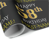 Zwart, Faux Gold "HAPPY 58th BIRTHDAY" Cadeaupapier (Rol Hoek)