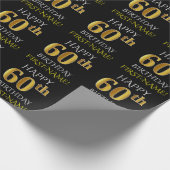 Zwart, Faux Gold "HAPPY 60th BIRTHDAY" Cadeaupapier (Hoek)