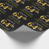 Zwart, Faux Gold "HAPPY 64th BIRTHDAY" Cadeaupapier (Hoek)