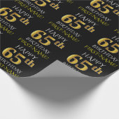 Zwart, Faux Gold "HAPPY 65th BIRTHDAY" Cadeaupapier (Hoek)