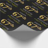 Zwart, Faux Gold "HAPPY 67th BIRTHDAY" Cadeaupapier (Hoek)