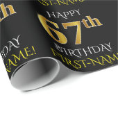Zwart, Faux Gold "HAPPY 67th BIRTHDAY" Cadeaupapier (Rol Hoek)