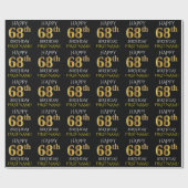Zwart, Faux Gold "HAPPY 68th BIRTHDAY" Cadeaupapier (Vlak)