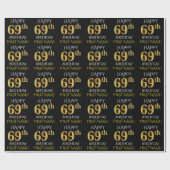Zwart, Faux Gold "HAPPY 69th BIRTHDAY" Cadeaupapier (Vlak)