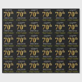 Zwart, Faux Gold "HAPPY 70th BIRTHDAY" Cadeaupapier