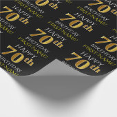 Zwart, Faux Gold "HAPPY 70th BIRTHDAY" Cadeaupapier (Hoek)
