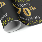Zwart, Faux Gold "HAPPY 70th BIRTHDAY" Cadeaupapier (Rol Hoek)