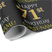 Zwart, Faux Gold "HAPPY 71st BIRTHDAY" Cadeaupapier (Rol Hoek)
