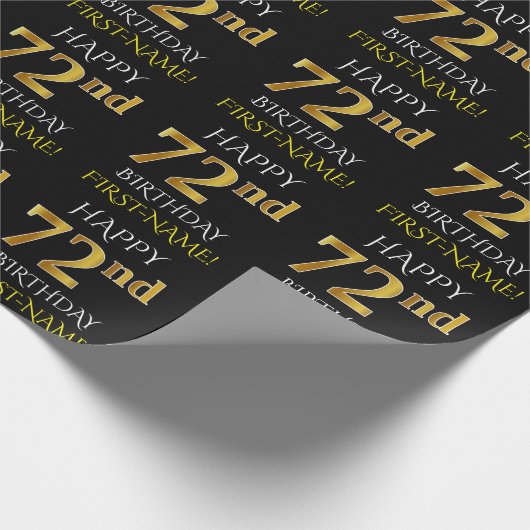 Zwart, Faux Gold "HAPPY 72nd BIRTHDAY" Cadeaupapier (Hoek)
