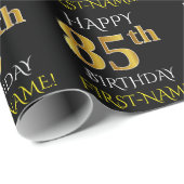 Zwart, Faux Gold "HAPPY 85th BIRTHDAY" Cadeaupapier (Rol Hoek)