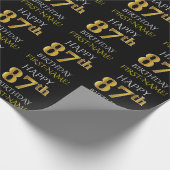 Zwart, Faux Gold "HAPPY 87th BIRTHDAY" Cadeaupapier (Hoek)
