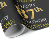 Zwart, Faux Gold "HAPPY 87th BIRTHDAY" Cadeaupapier (Rol Hoek)