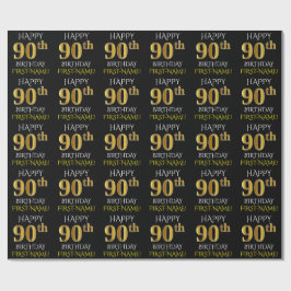 Zwart, Faux Gold "HAPPY 90th BIRTHDAY" Cadeaupapier
