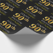 Zwart, Faux Gold "HAPPY 90th BIRTHDAY" Cadeaupapier (Hoek)