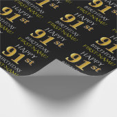 Zwart, Faux Gold "HAPPY 91st BIRTHDAY" Cadeaupapier (Hoek)