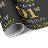 Zwart, Faux Gold "HAPPY 91st BIRTHDAY" Cadeaupapier (Rol Hoek)