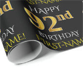 Zwart, Faux Gold "HAPPY 92nd BIRTHDAY" Cadeaupapier (Rol Hoek)