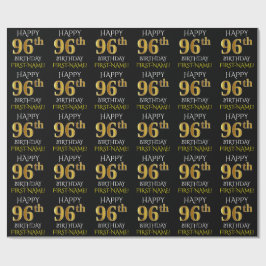 Zwart, Faux Gold "HAPPY 96th BIRTHDAY" Cadeaupapier