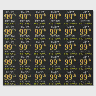 Zwart, Faux Gold "HAPPY 99th BIRTHDAY" Cadeaupapier