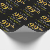 Zwart, Faux Gold "HAPPY 99th BIRTHDAY" Cadeaupapier (Hoek)