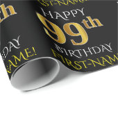 Zwart, Faux Gold "HAPPY 99th BIRTHDAY" Cadeaupapier (Rol Hoek)