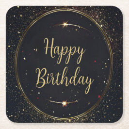 Zwart & Faux Gold Verjaardag Papier Onderzetter