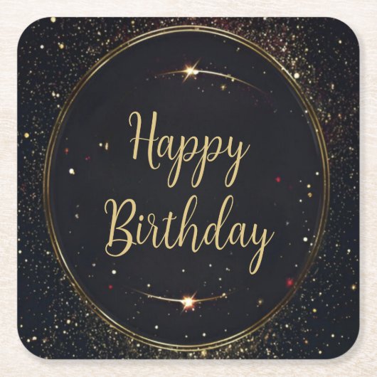 Zwart & Faux Gold Verjaardag Papier Onderzetter (Voorkant)