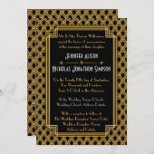 Zwart Faux Goud Art Deco Fans Patroon Bruiloft Kaart (Voorkant / Achterkant)