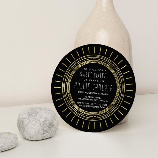 Zwart & Faux Goud Art Deco Stijl Zoet Zestien Kaart