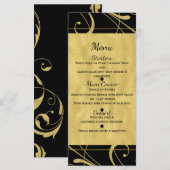 Zwart & Faux Goud Bloemen Swirl Chic Wedding Menu (Voorkant / Achterkant)