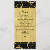 Zwart & Faux Goud Bloemen Swirl Chic Wedding Menu (Voorkant)