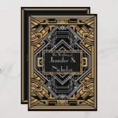 Zwart, Faux Goud en Zilver Art Deco Gatsby Stijl Kaart (Voorkant / Achterkant)