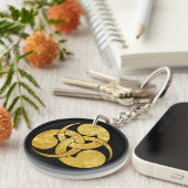 Zwart Faux Goud Tadpole Mon Japanse Samurai Clan Sleutelhanger (Voorkant Rechts)