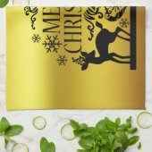 Zwart Faux Goud Vrolijk Kerstmis Keuken Handdoek (Gevouwen)