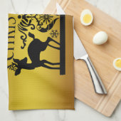 Zwart Faux Goud Vrolijk Kerstmis Keuken Handdoek (Quarter Fold)