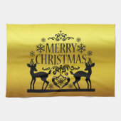 Zwart Faux Goud Vrolijk Kerstmis Keuken Handdoek (Horizontaal)