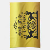 Zwart Faux Goud Vrolijk Kerstmis Keuken Handdoek (Verticaal)