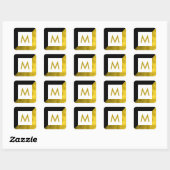 Zwart Faux Gouden Folie Monogram Vierkante Sticker (Vel)
