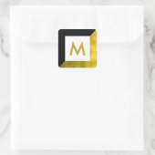 Zwart Faux Gouden Folie Monogram Vierkante Sticker (Tas)