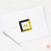 Zwart Faux Gouden Folie Monogram Vierkante Sticker (Envelop)