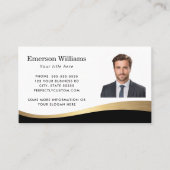 Zwart faux gouden gradiënt golf aangepaste foto visitekaartje (Voorkant)