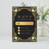  zwart faux gouden script elegante bruiloft RSVP kaartje (Staand voorkant)